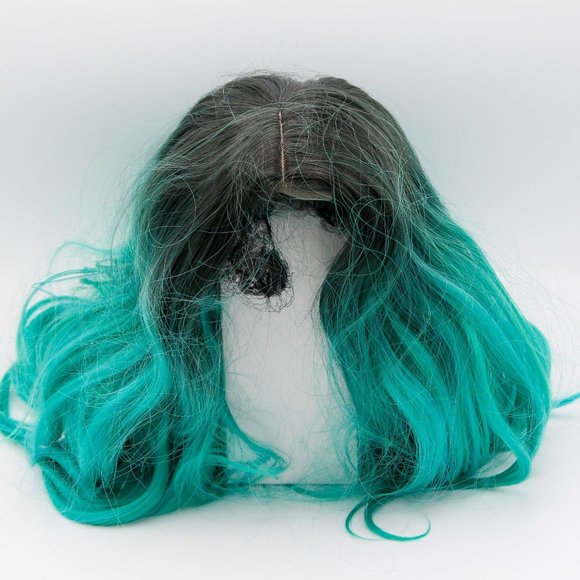 Lativ Long Wavy Wig for Women Ombre Green Middle Part Wigs Teal Wigs Long Curly - Picture 2 of 4